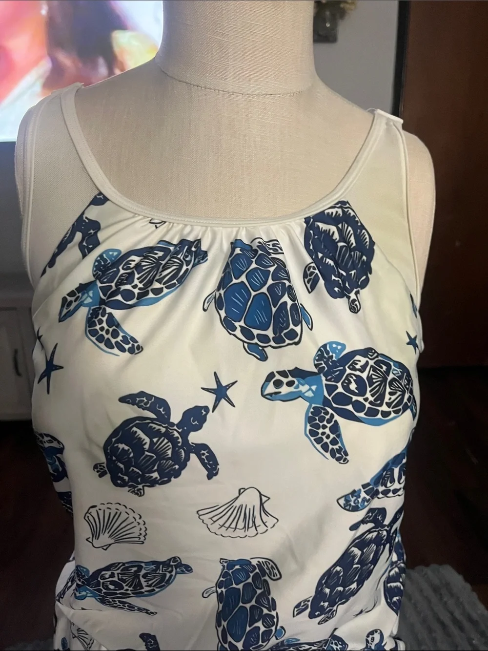 Sea Turtle Print Sleeveless Romper in Navy and White